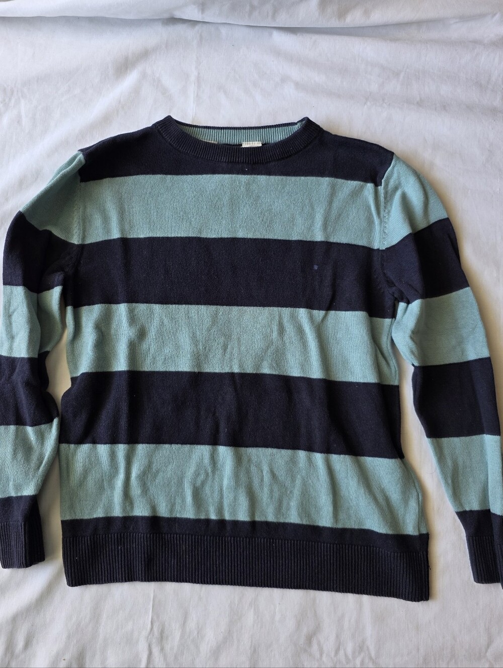 H&M Navy & Seafoam Striped Crewneck Sweater